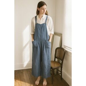 Vintage Kleen Linen Overalls Womens XL Blue Wide Leg Lagenlook Minimalist‎ Boho